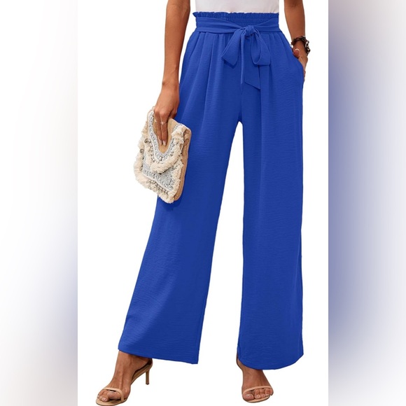 Heymoments BLUE wide leg pants w/ Pockets high waisted adjustable knot! Small - Picture 1 of 4